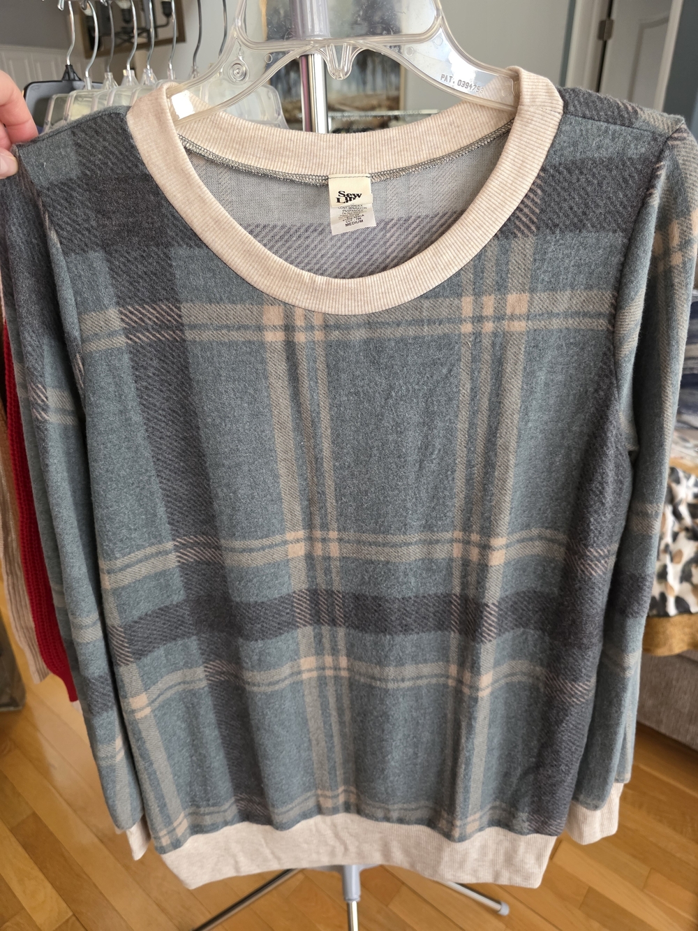 Sew In Love Plaid Crewneck Sweater in Gray & Cream